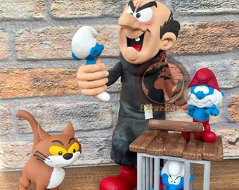 Gargamel Azrael and Simufs Diorama, Papa Smurf (my gift), Gargamel figure, Smurfs figurine