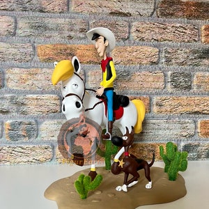 Lucky Luke Figure,Vintage Cartoon character,Luck Luke Diorama