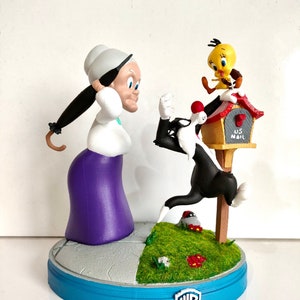 Diorama de Silvestre y Piolín, figura de Looney Tunes, figura de Piolín, figura de dibujos animados, dibujos animados vintage