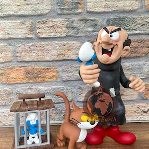 Gargamel Azrael en Simufs Diorama, Grote Smurf mijn geschenk, Gargamel figuur, Smurfen beeldje afbeelding 2