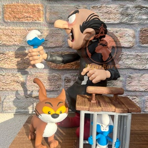Gargamel Azrael and Simufs Diorama, Papa Smurf my gift, Gargamel figure, Smurfs figurine image 6
