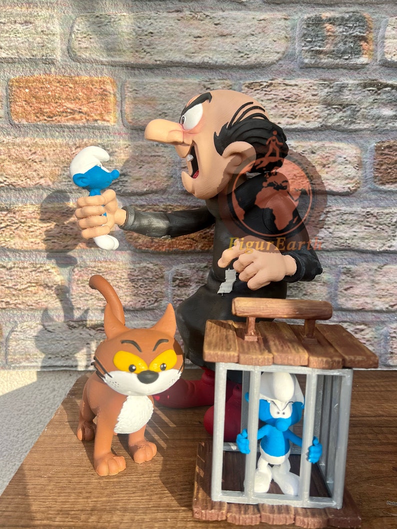 Gargamel Azrael en Simufs Diorama, Grote Smurf mijn geschenk, Gargamel figuur, Smurfen beeldje afbeelding 6