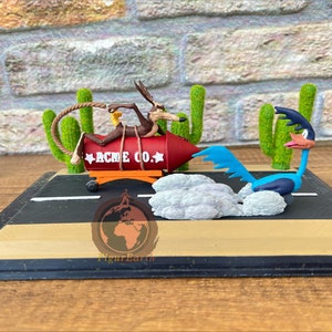 Handmade Road Runner and Coyote Cartoon Diorama