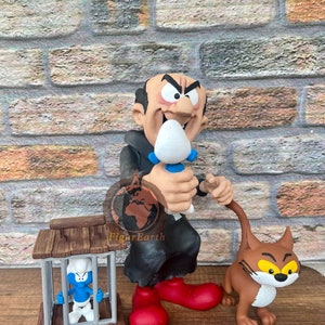 Gargamel Azrael and Simufs Diorama, Papa Smurf my gift, Gargamel figure, Smurfs figurine image 4