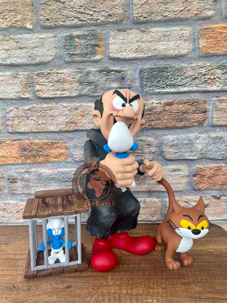 Gargamel Azrael en Simufs Diorama, Grote Smurf mijn geschenk, Gargamel figuur, Smurfen beeldje afbeelding 4