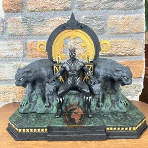 Handmade Black Panther Statue on Throne: Avengers Diorama