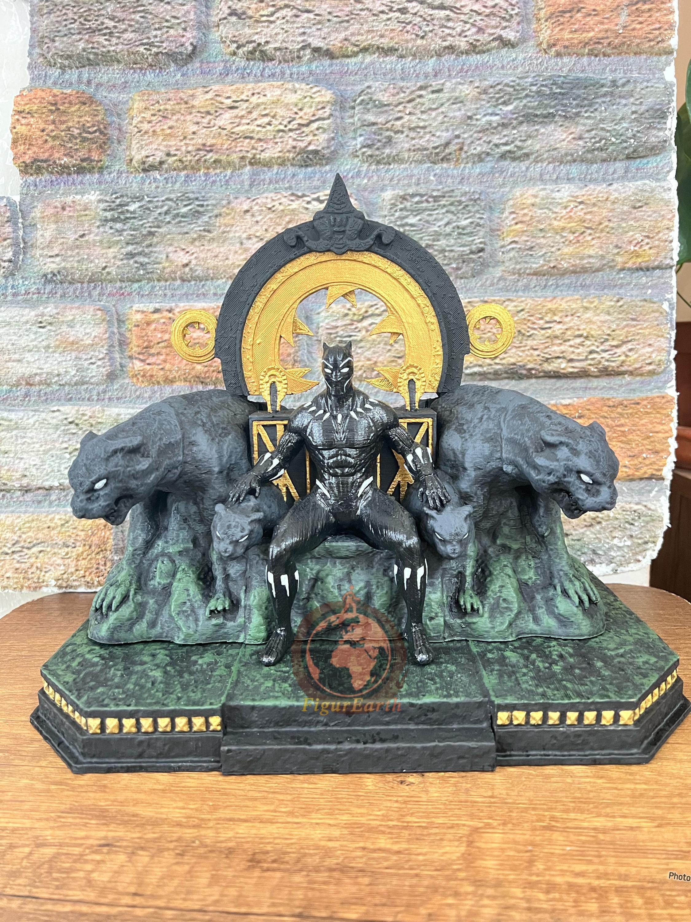 Black Panther スタチュー Black Panther Statue on Throne | Handmade Marvel Diorama