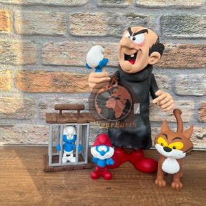 Gargamel Azrael en Simufs Diorama, Grote Smurf mijn geschenk, Gargamel figuur, Smurfen beeldje afbeelding 9