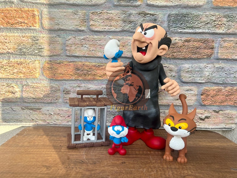 Gargamel Azrael en Simufs Diorama, Grote Smurf mijn geschenk, Gargamel figuur, Smurfen beeldje afbeelding 9