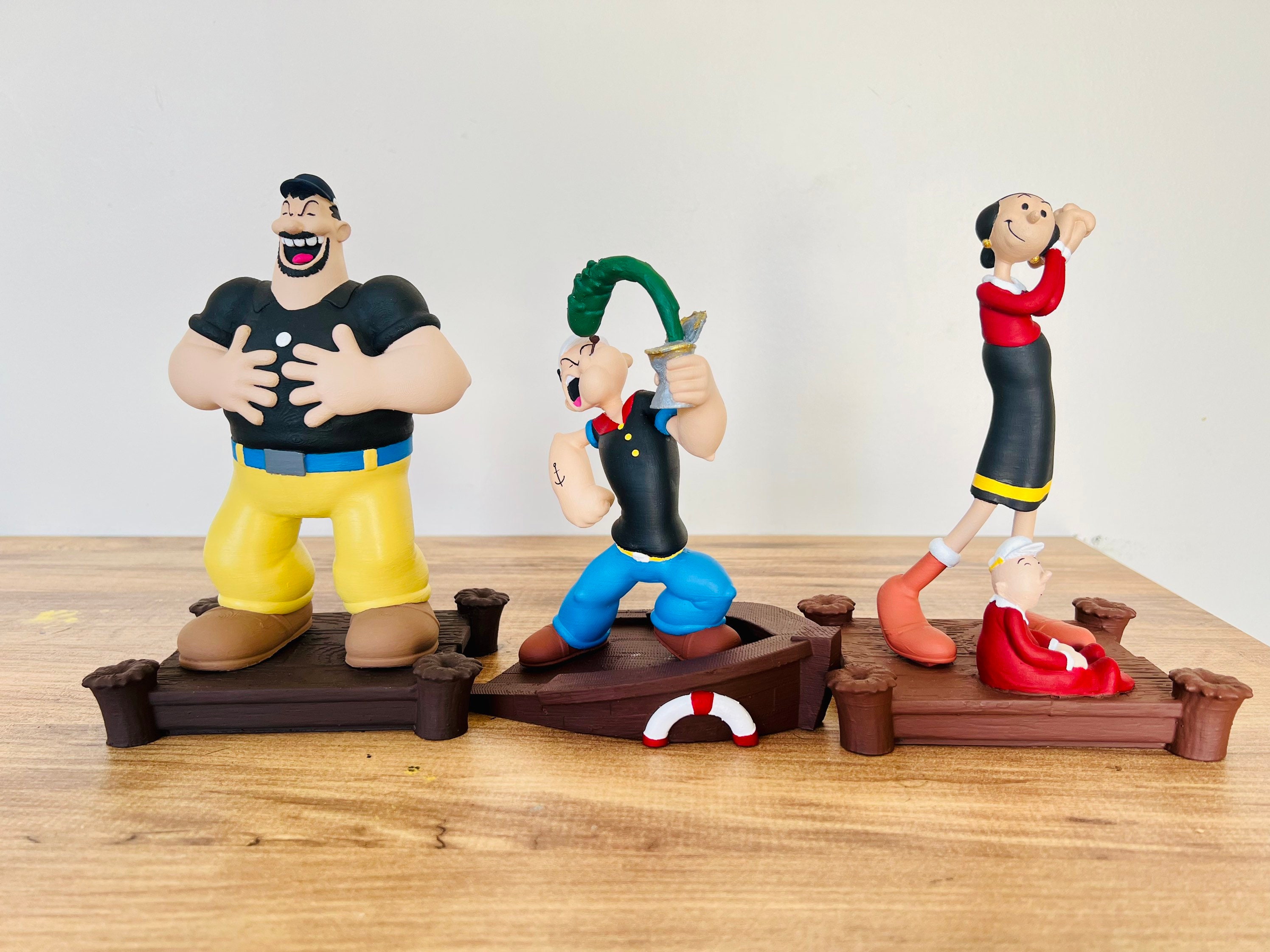 手作りポパイ漫画フィギュアセット：ヴィンテージオリーブ＆ブルータス