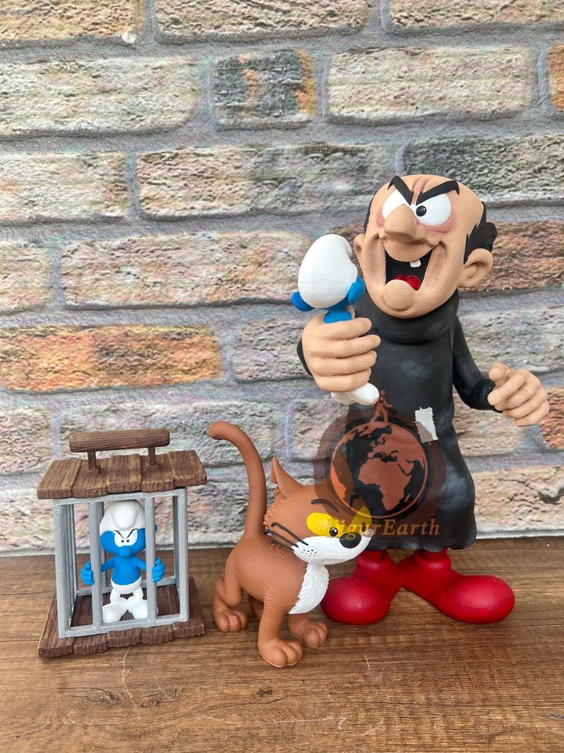 Gargamel Azrael en Simufs Diorama, Grote Smurf mijn geschenk, Gargamel figuur, Smurfen beeldje afbeelding 2