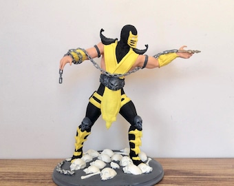 Scorpion Figure, Mortal Kombat Statue, Scorpion Collectible, Handmade Video Game Figurine, MK Character Decor, Gamer Gift