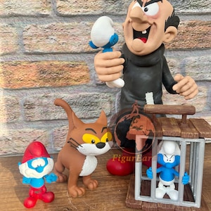 Gargamel Azrael en Simufs Diorama, Grote Smurf mijn geschenk, Gargamel figuur, Smurfen beeldje afbeelding 8