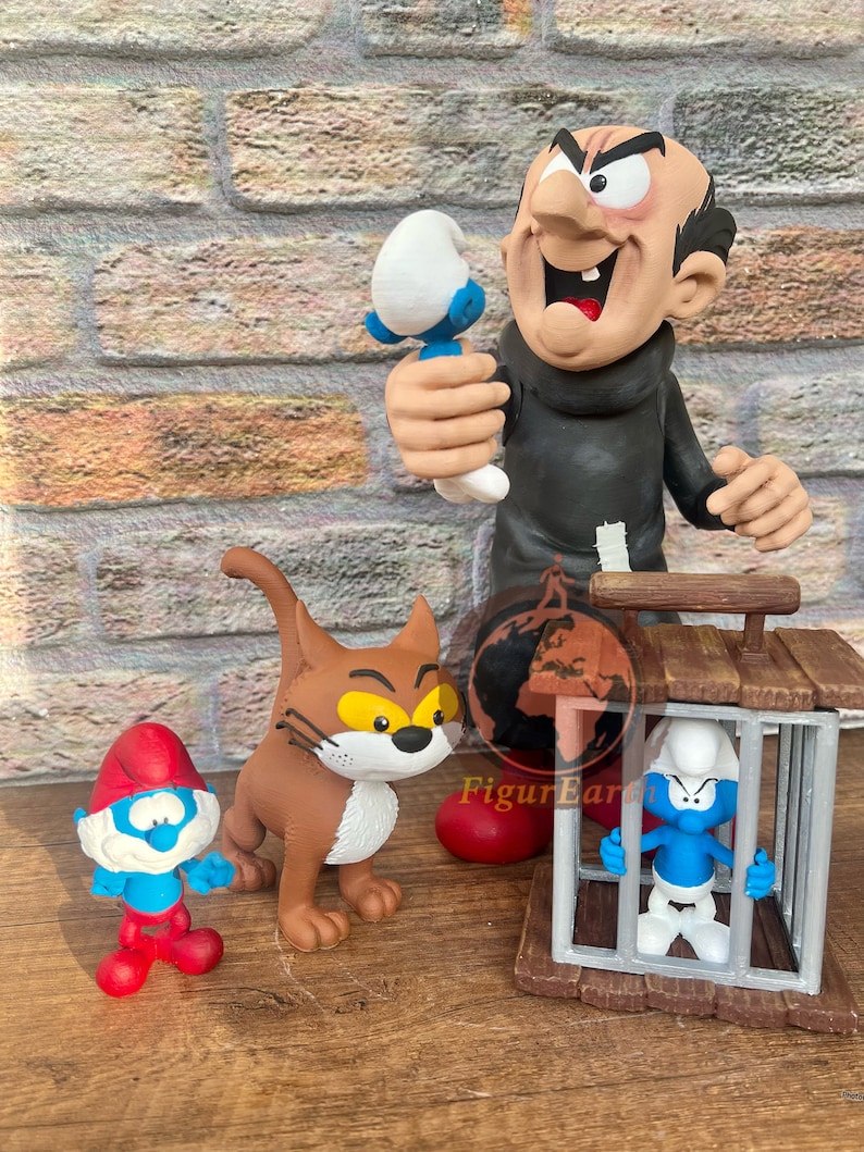 Gargamel Azrael en Simufs Diorama, Grote Smurf mijn geschenk, Gargamel figuur, Smurfen beeldje afbeelding 8