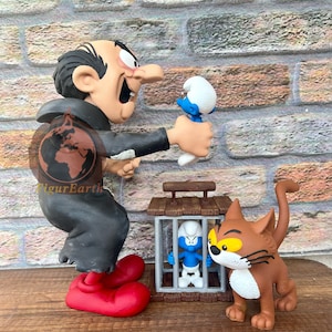 Gargamel Azrael en Simufs Diorama, Grote Smurf mijn geschenk, Gargamel figuur, Smurfen beeldje afbeelding 5