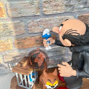 Gargamel Azrael en Simufs Diorama, Grote Smurf mijn geschenk, Gargamel figuur, Smurfen beeldje afbeelding 7