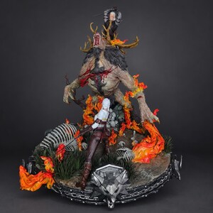 Geralt and Ciri Diorama, The Witcher Inspired Monster Battle Statue, Hand Painted Collectible Figure, Fantasy Gaming Decor