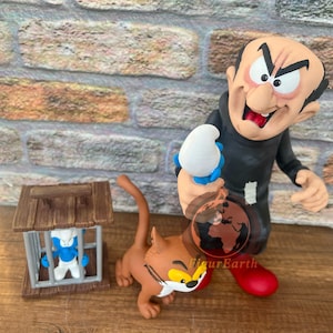 Gargamel Azrael en Simufs Diorama, Grote Smurf mijn geschenk, Gargamel figuur, Smurfen beeldje afbeelding 3