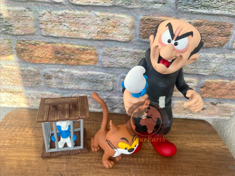 Gargamel Azrael en Simufs Diorama, Grote Smurf mijn geschenk, Gargamel figuur, Smurfen beeldje afbeelding 3