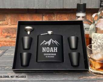 Personalised Engraved Hip Flask Mountain | Best Man Gift, Groomsman Gift, Groomsmen Gift, Wedding Gift | Father of the Groom and Bride Gift