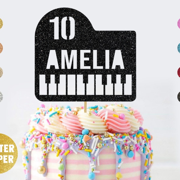 Personalised Piano Keyboard Pianist Music Musician Birthday Cake Topper | Personalise with Any Name and Age | Choose Any Colour