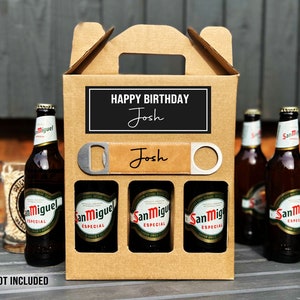 Personalised Happy Birthday Gift Box & Bottle Opener | Birthday Gift, Birthday Beer Gift Box | Custom Beer Caddy | 30th, 40th, 50th, 60th