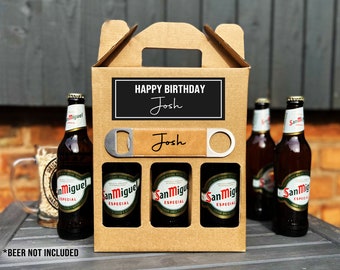 Personalised Happy Birthday Gift Box & Bottle Opener | Birthday Gift, Birthday Beer Gift Box | Custom Beer Caddy | 30th, 40th, 50th, 60th