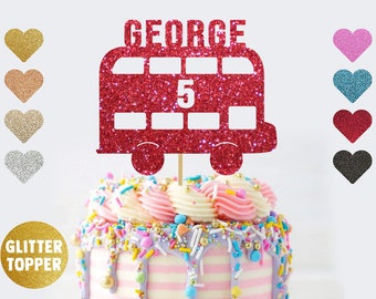 Personalised Bus Vehicles Cake Topper | Personalise with Any Name & Age | Choose Any Colour