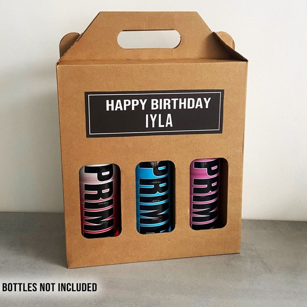 Personalised Prime Happy Birthday Gift Box | Birthday Gift, Birthday Prime Bottles Gift Box | Custom Prime Bottle Caddy |