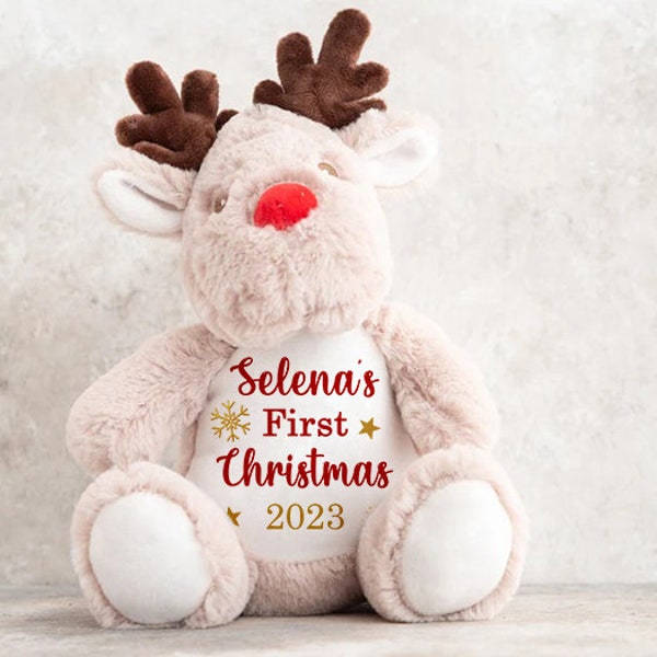 Personalised My 1st Christmas 2023 Reindeer Teddy Gift, Custom Rudolph Teddy | Baby 1st Xmas first Xmas Keepsake Teddy Present Gift Idea
