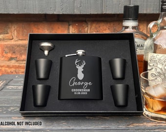 Personalised Engraved Hip Flask Stag Head | Best Man Gift, Groomsman Gift, Groomsmen Gift, Wedding Gift | Father of the Groom and Bride Gift