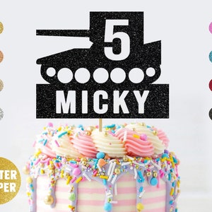 Personalised Army Tank Soldiers Birthday Cake Topper | Personalise with Any Name & Age | Choose Any Colour