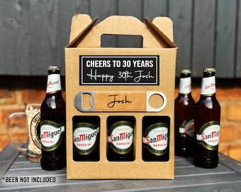Personalised Happy Birthday Gift Box & Bottle Opener | Birthday Gift, Birthday Beer Gift Box | Custom Beer Caddy ''Cheers to 30 Years''