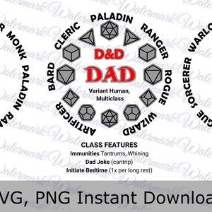 D & D Dad Multiclass Bundle svg | Lustiges D und D svg | Dungeons and Dragons svg | Rollenspiel svg | Papa Klasse Merkmale svg