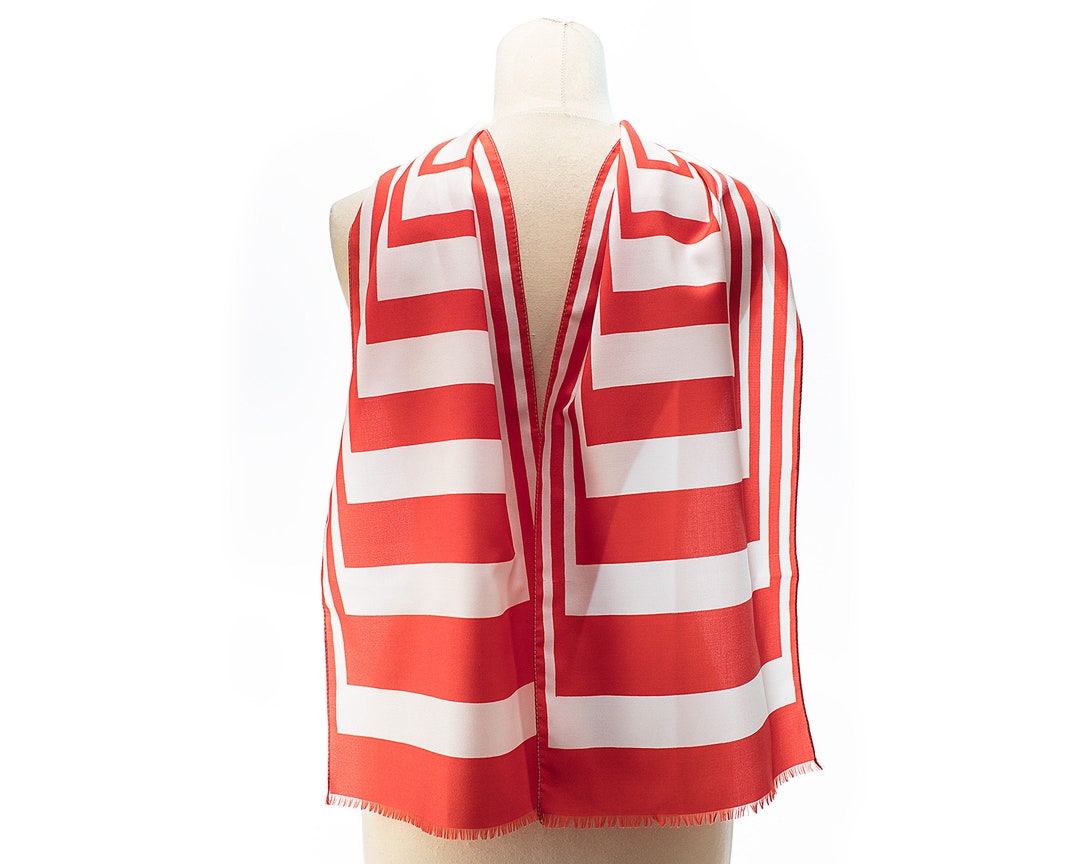 Men's Scarf Red White 70s Classy Striped Neck Scarf for Etsy