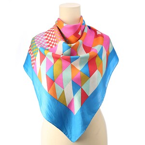 Vintage Twill Silk Scarf Tita Rossi Bright Scarf 80s Vintage Geometric Color Block Kerchief Hand Rolled Vintage Luxury Scarf Gift for Her