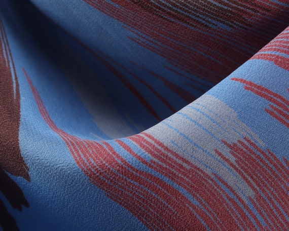 Boho Silk Scarf Genuine Silk Kerchief Blue 70s CR… - image 3