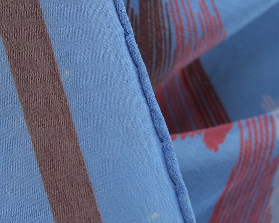 Boho Silk Scarf Genuine Silk Kerchief Blue 70s CR… - image 6