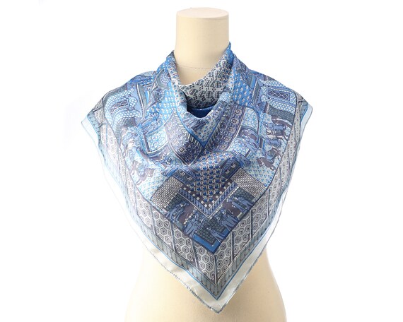 Artist SILK Scarf Vintage 1990s Blue Gray Bohemia… - image 1