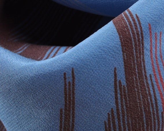 Boho Silk Scarf Genuine Silk Kerchief Blue 70s CR… - image 5