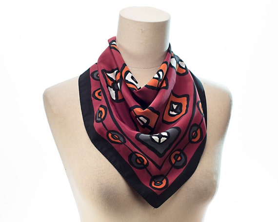 Small Red Scarf Burgundy Kerchief 90s Vintage Sma… - image 1