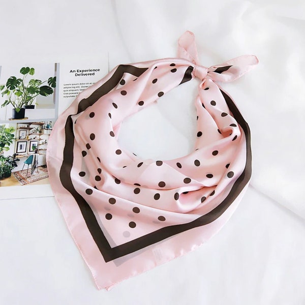 Polka Dot Silk Kerchief Pink Black Mod Twiggy Scarf Moms Gift Small Kerchief Neck Scarf Hairband Head Scarf Mothers Day Gift for Her