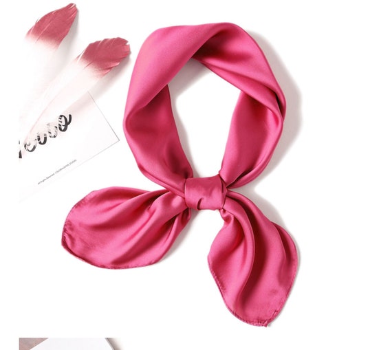 Pink Silk Kerchief Bandana Minimal Solid Coral Pink Scarf Hand