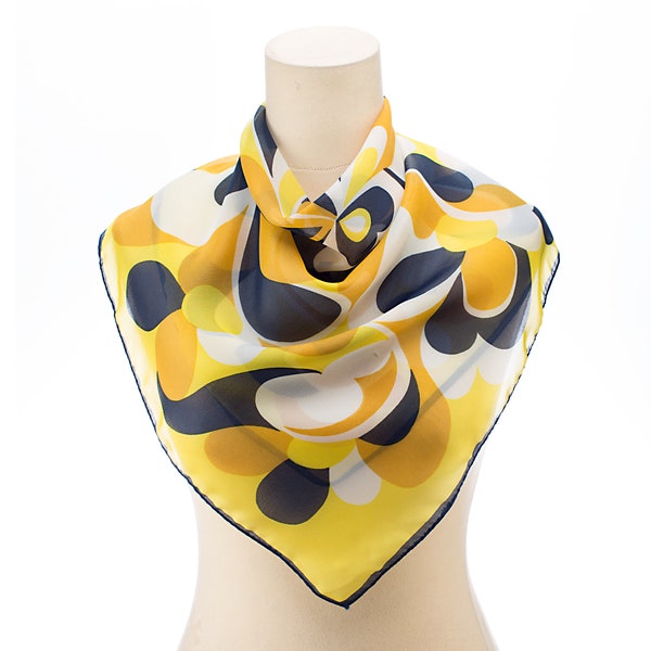 Mod Scarf Retro Scarf 70s Psychedelic Scarf Vintage Kerchief Mustard Yellow Vivid Cubism Art Scarf Bohemian Kerchief Headscarf Moms Gift