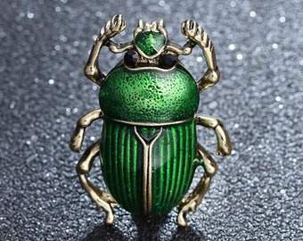 Scarab Beetle Brooch Moms Gift Jade Green Gold Pin Gift For Women Enamel Brooch Egyptian Beetle Gold Lapel Pin Insect Brooch Pin Hat Pin