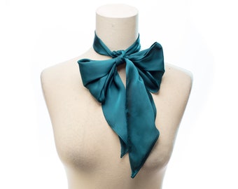 Green Silk Hair Bow Handmade Moms Gift Long Silk Headband Skinny Scarf Long Narrow Hair Ribbon Slim Scarf Unisex Christmas Gift for Her