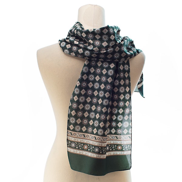 Men's Scarf Forest Green 90s Vintage Classy Neck Scarf for Men Geometric Print Scarf Green Gray Scarf Kaleidoscope Print Scarf Gift for Men