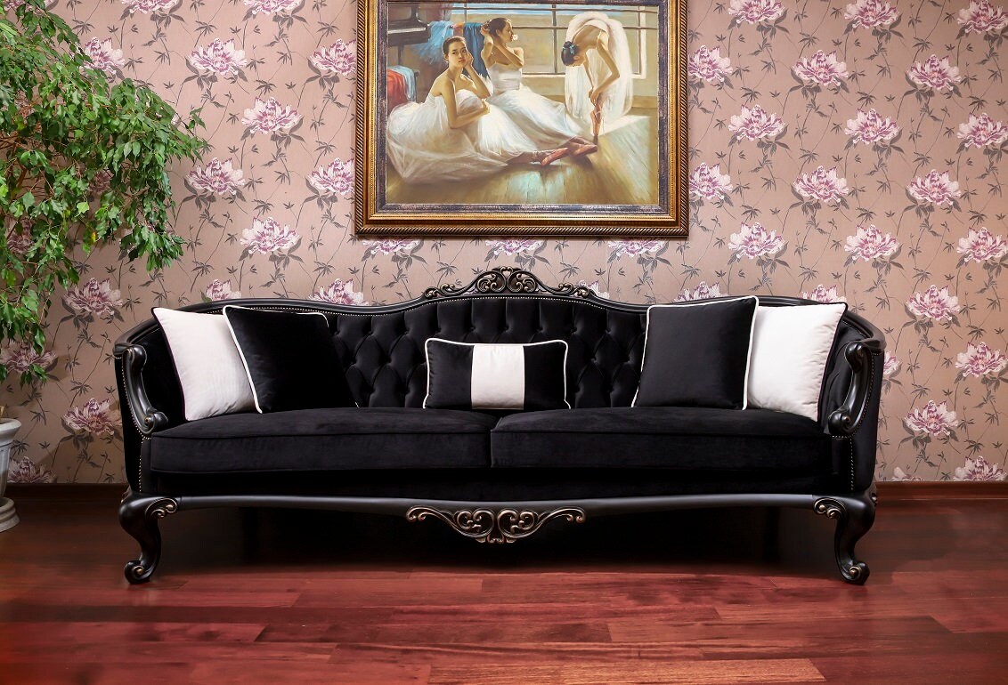 Woven Velvet Sofa Vintage Sofa Black Sofa Rustic Style Etsy