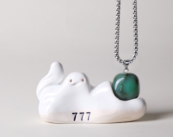 Grabovoi Numerologie Dekoration & Naturstein kompatible Halskette 777, Numerologie Halskette, Geschenk für Muttertag, handgemachte Keramik
