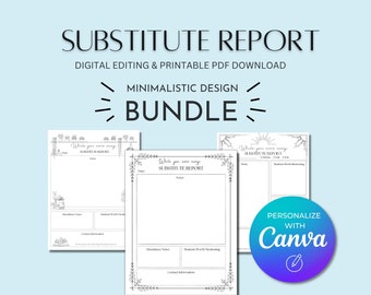 Substitute Report PDF Bundle: Minimalist Design, Canva Template (Digital Download)